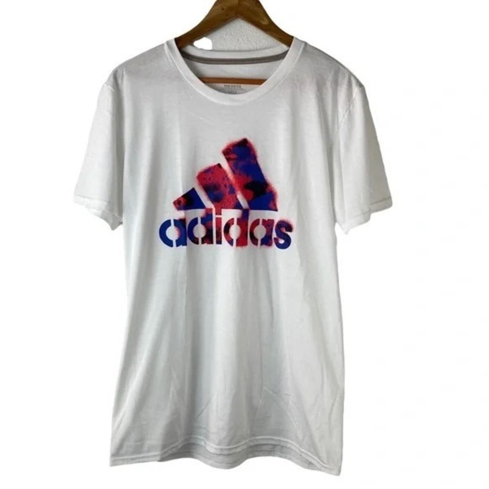 Adidas Mens The Go-To Performance Tee White Spray Paint Graphic Logo‎ Shirt M